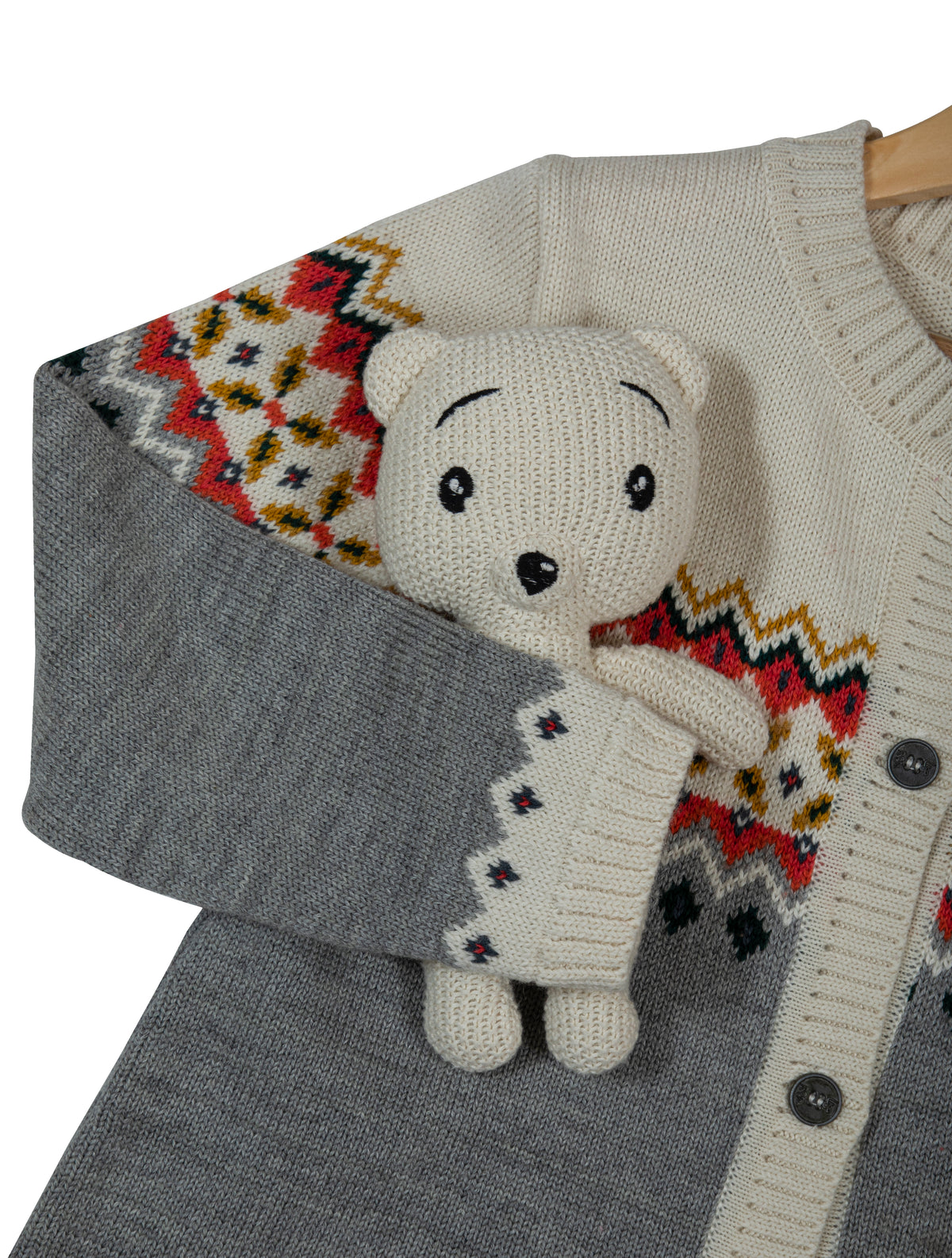 Pomme Cotton Knitted Fair Isle Yoke Kids Cardigan