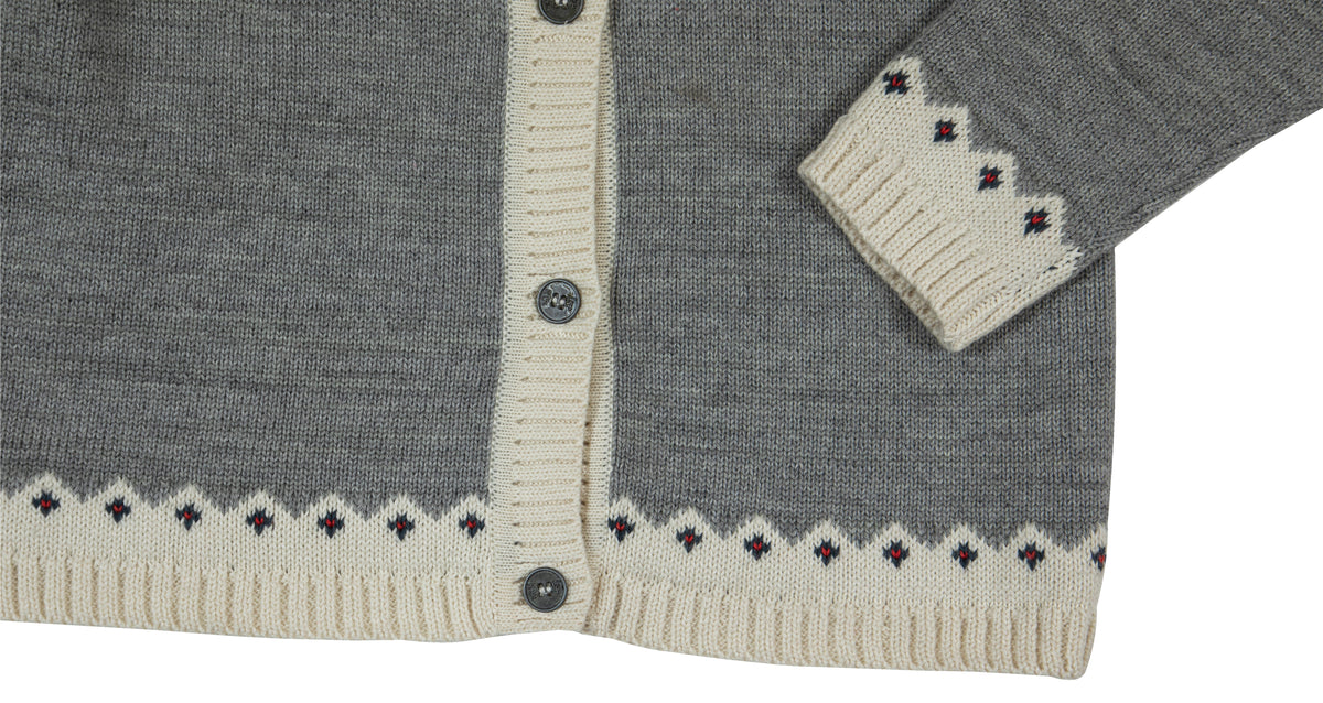 Pomme Cotton Knitted Fair Isle Yoke Kids Cardigan