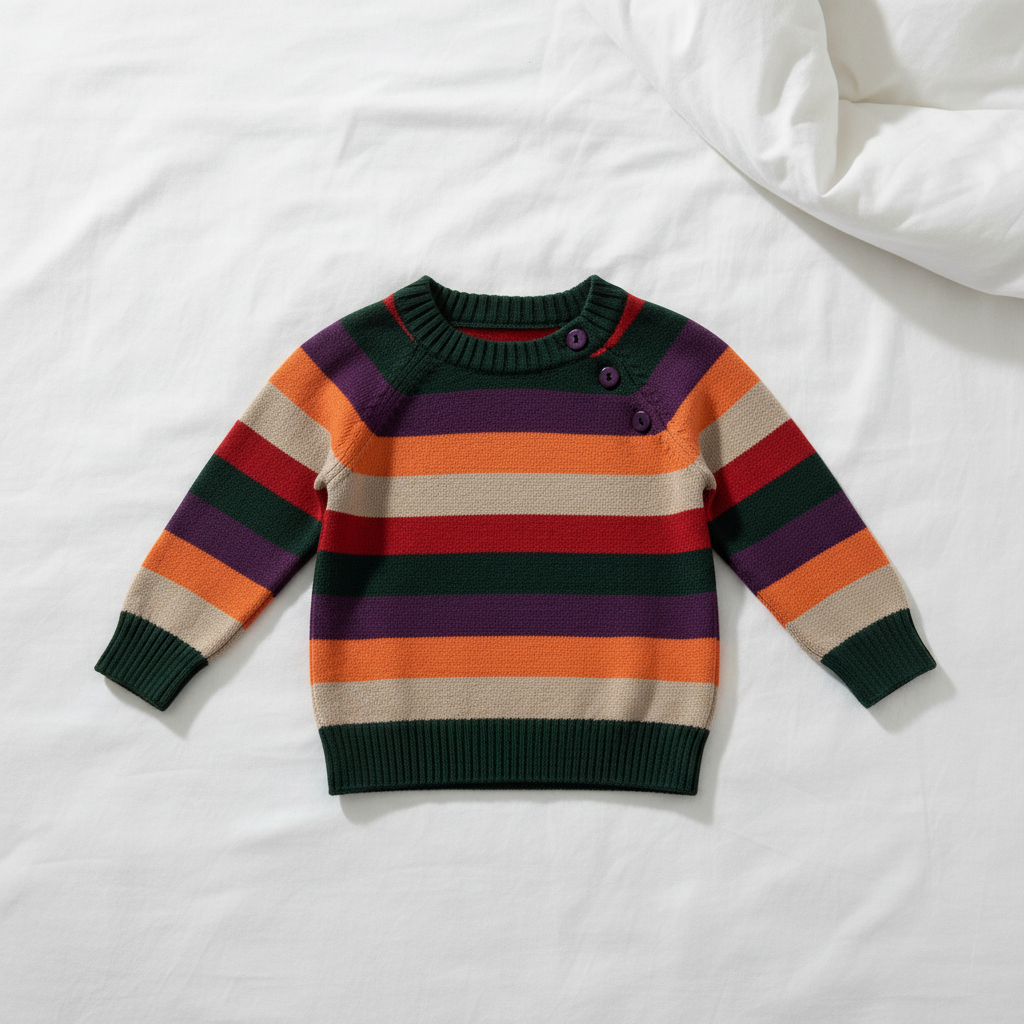 Pomme Cotton Knitted Colorful Striped Baby Sweater