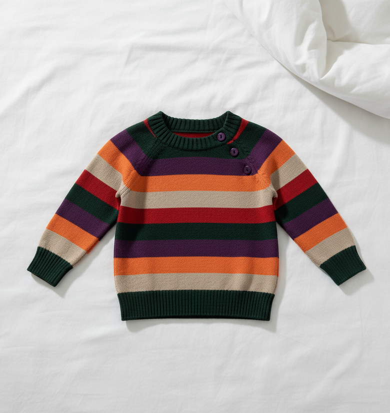 Pomme Cotton Knitted Colorful Striped Baby Sweater