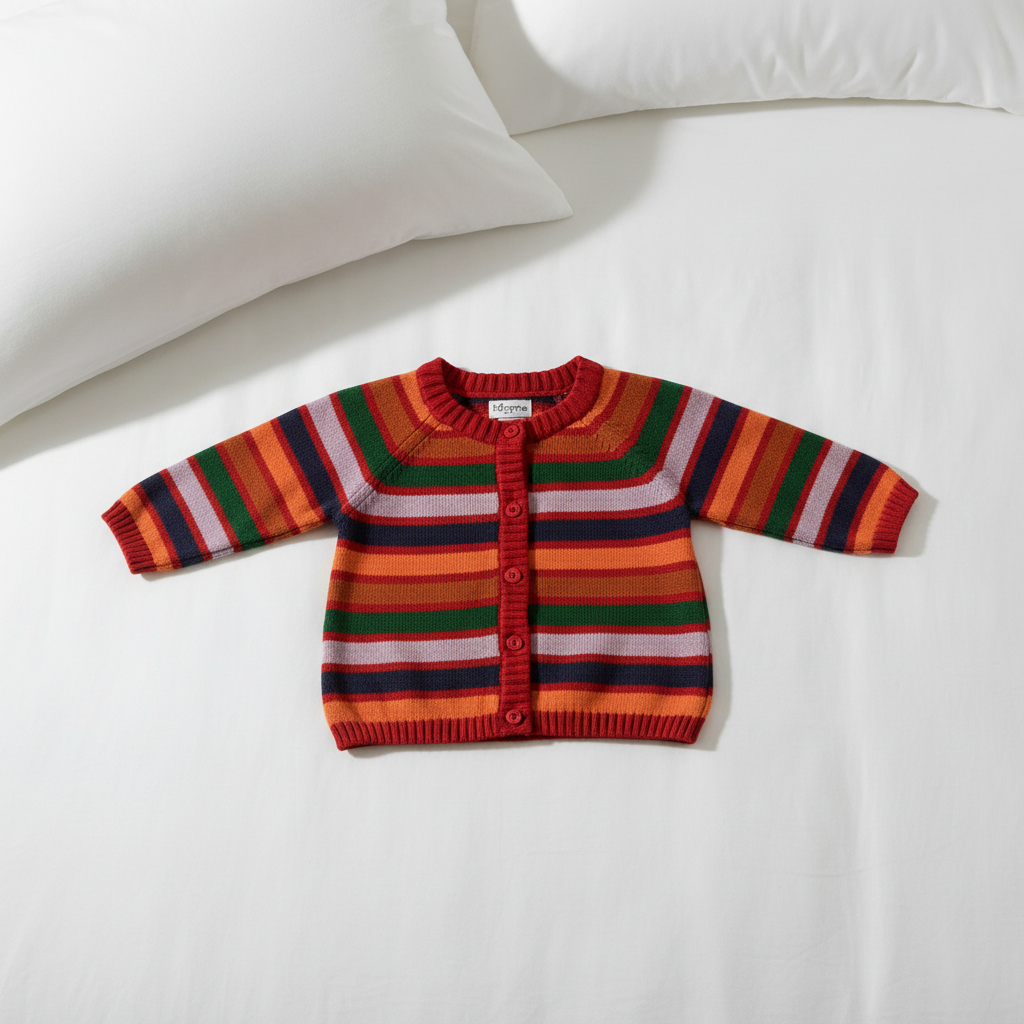 Pomme Cotton Knitted Colorful Stripes Baby Cardigan