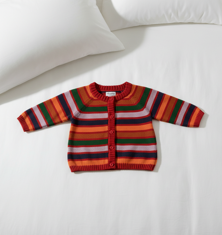 Pomme Cotton Knitted Colorful Stripes Baby Cardigan