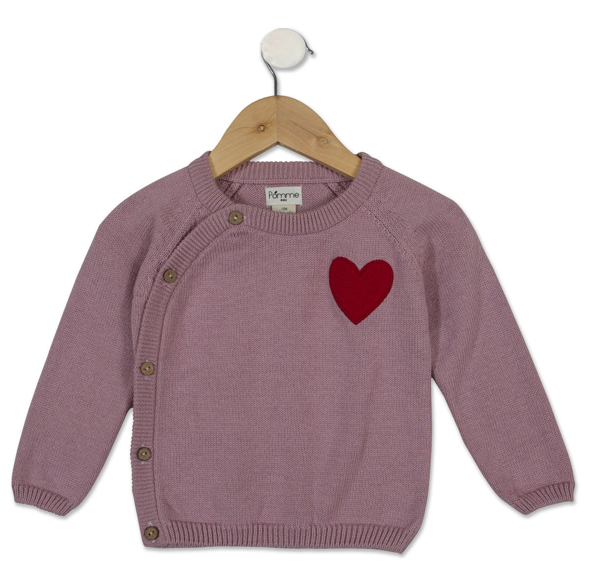 Pomme Cotton Knitted Red Heart Baby Sweater (Pink)