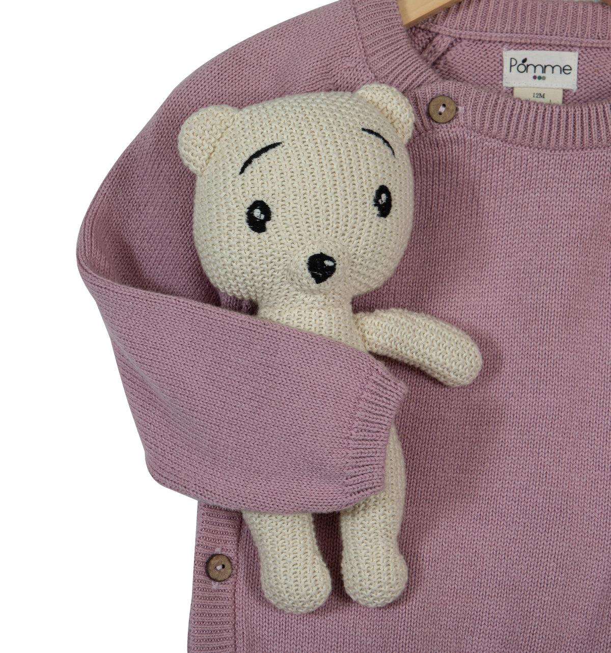 Pomme Cotton Knitted Red Heart Baby Sweater (Pink)