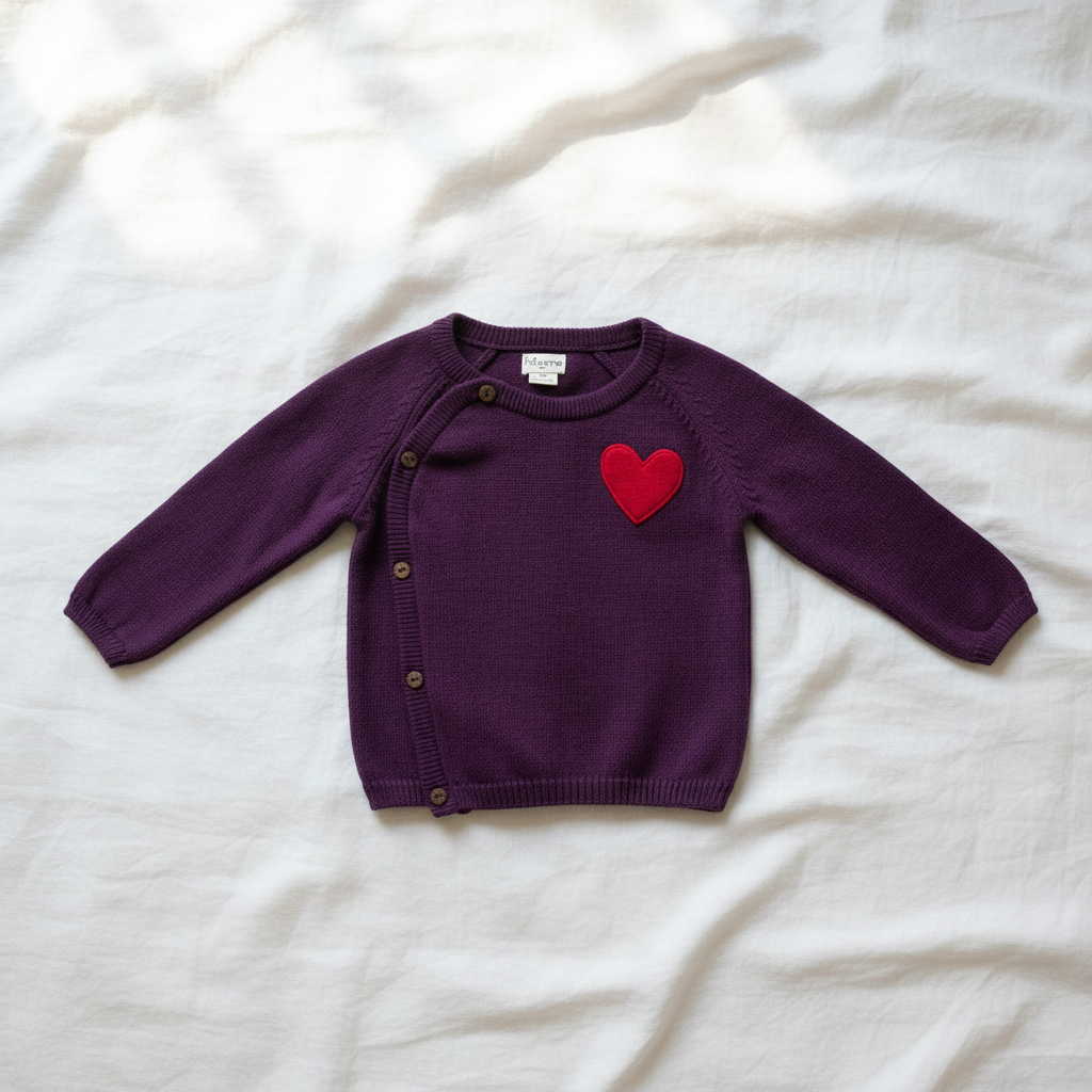 Pomme Cotton Knitted Red heart Baby Sweater (Purple)