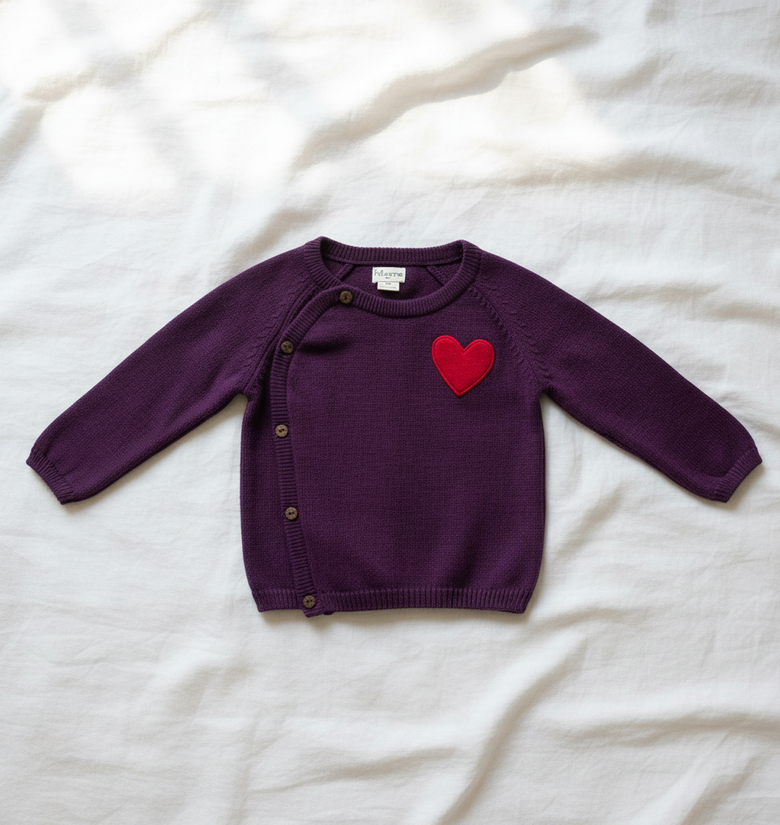 Pomme Cotton Knitted Red heart Baby Sweater (Purple)