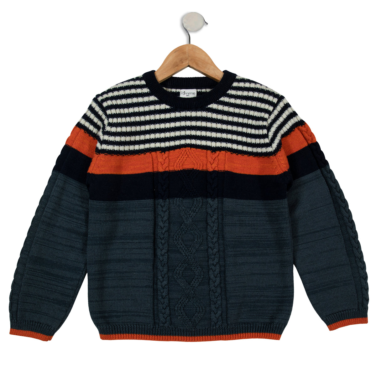 Pomme Cotton Knitted Cabled Stripe Baby Sweater