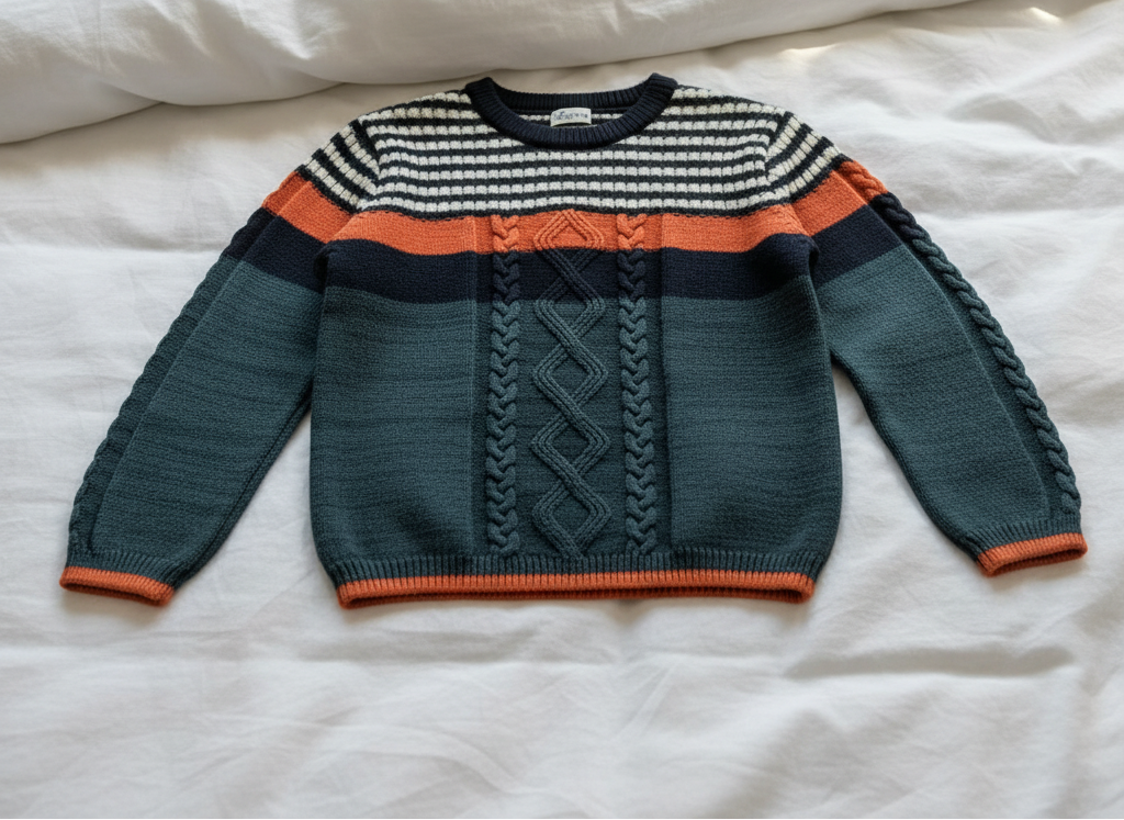 Pomme Cotton Knitted Cabled Stripe Baby Sweater