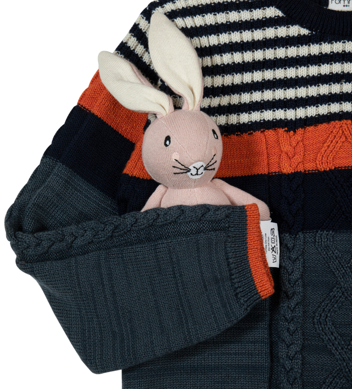 Pomme Cotton Knitted Cabled Stripe Baby Sweater