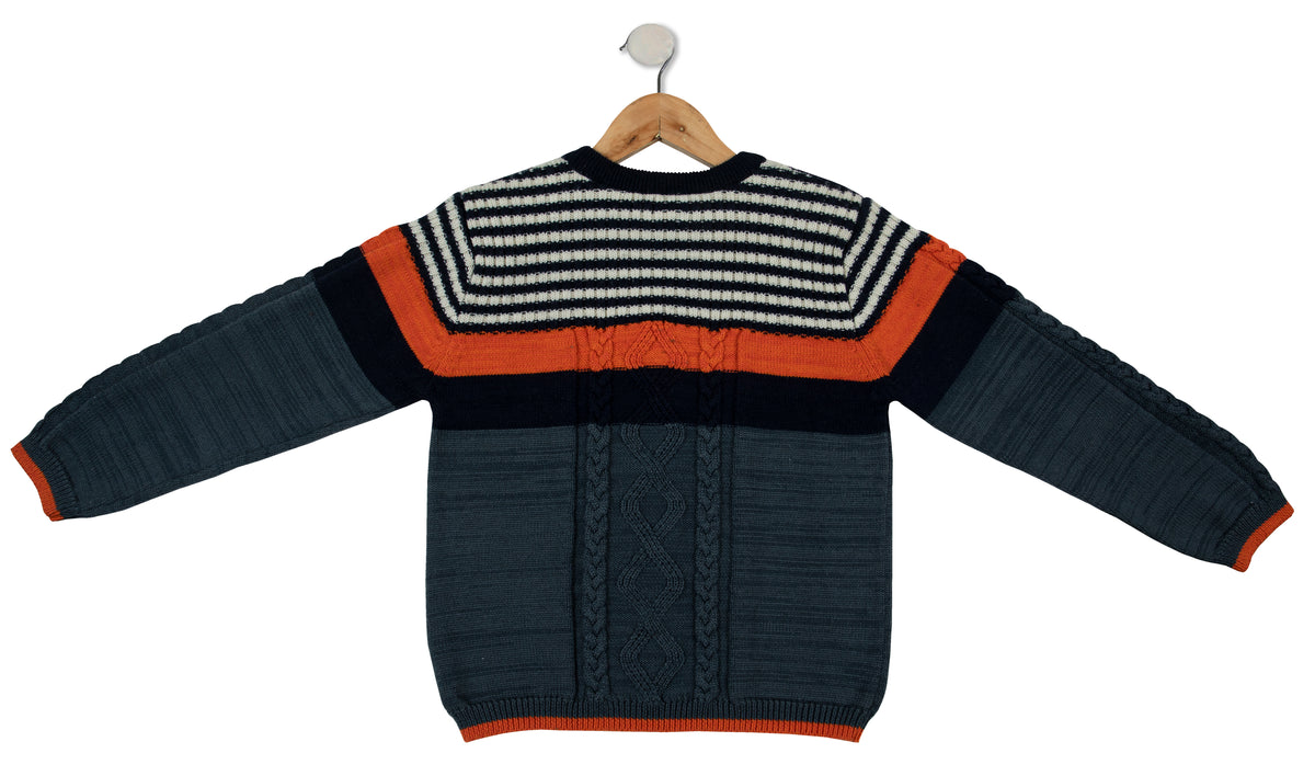 Pomme Cotton Knitted Cabled Stripe Baby Sweater
