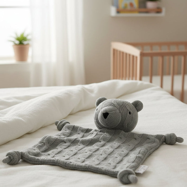 Pomme Cotton Knitted Bear Cuddle Toy Cloth (Grey)
