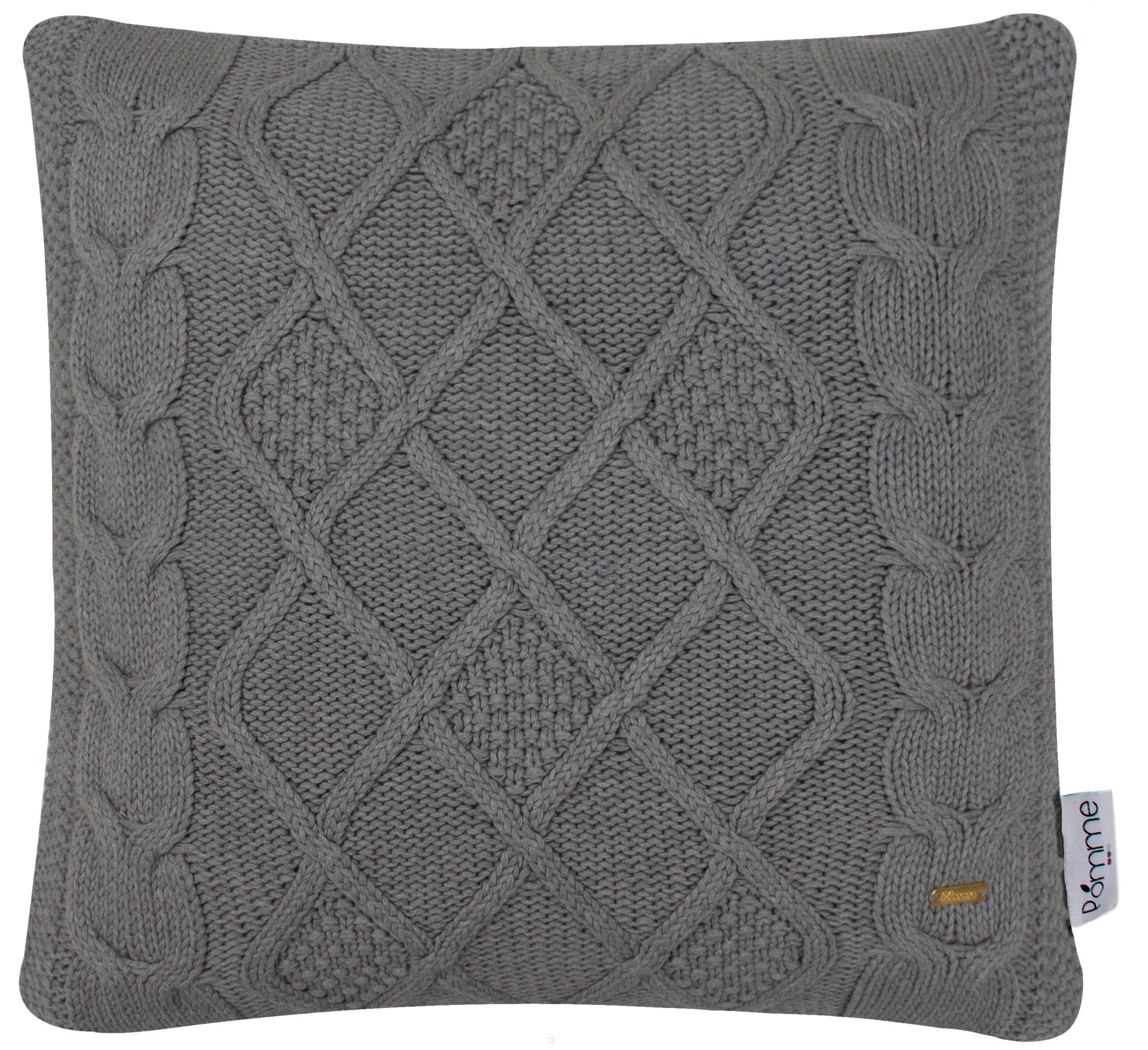 pomme Cotton Knitted Decorative Cushion Cover Grey melange Cable Texture Knit