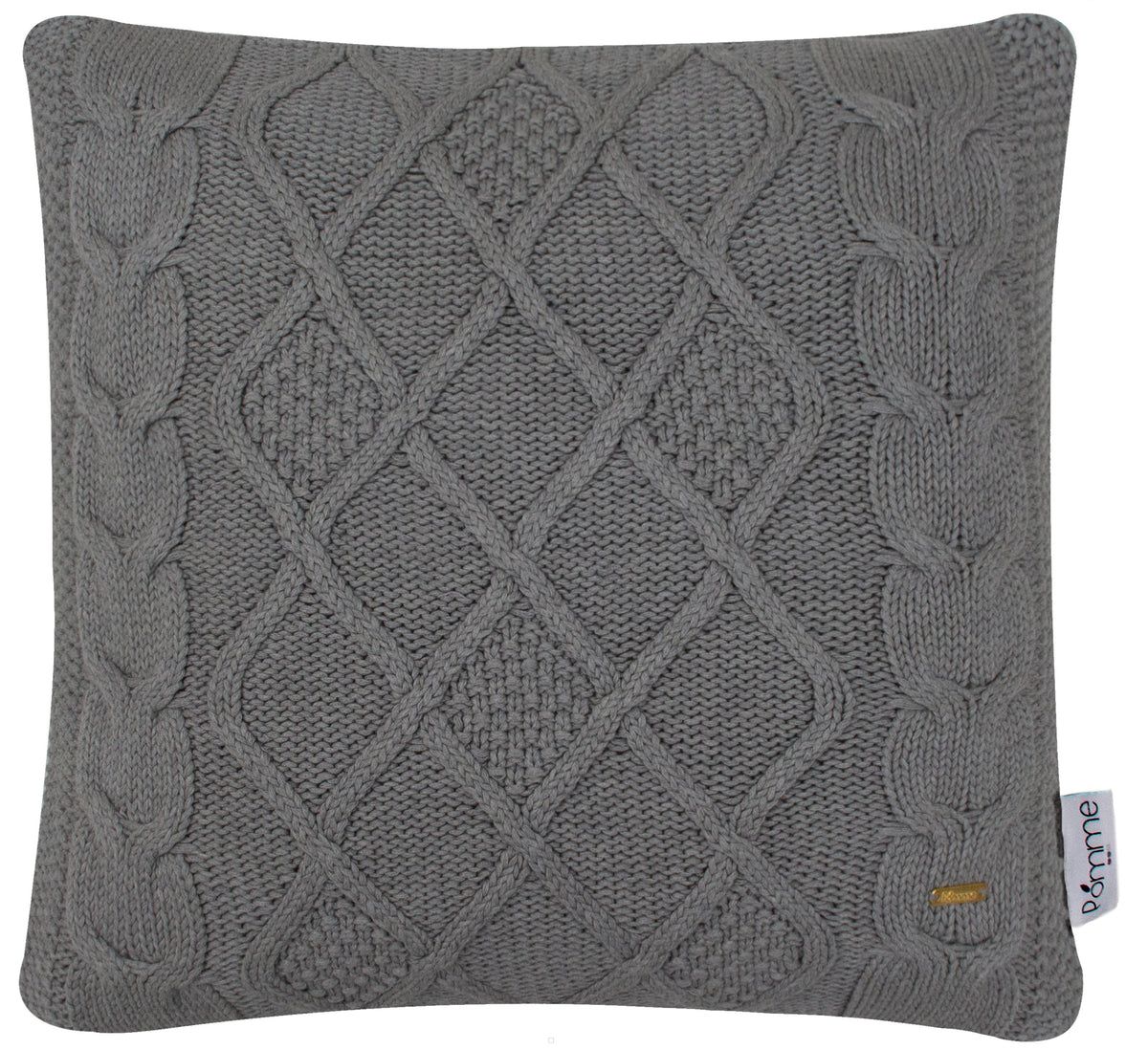 pomme Cotton Knitted Decorative Cushion Cover Grey melange Cable Texture Knit