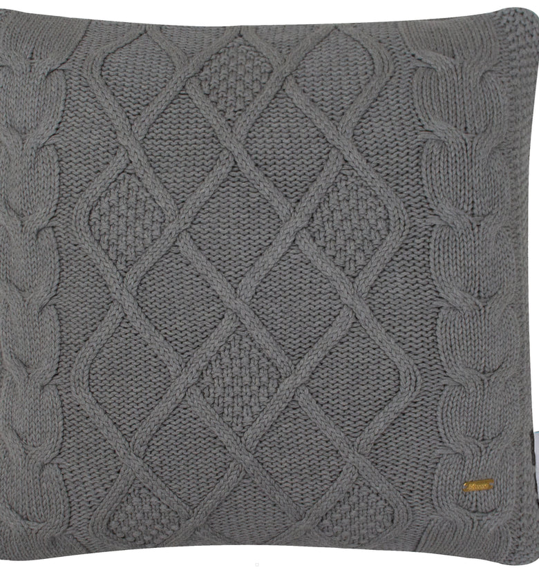 pomme Cotton Knitted Decorative Cushion Cover Grey melange Cable Texture Knit