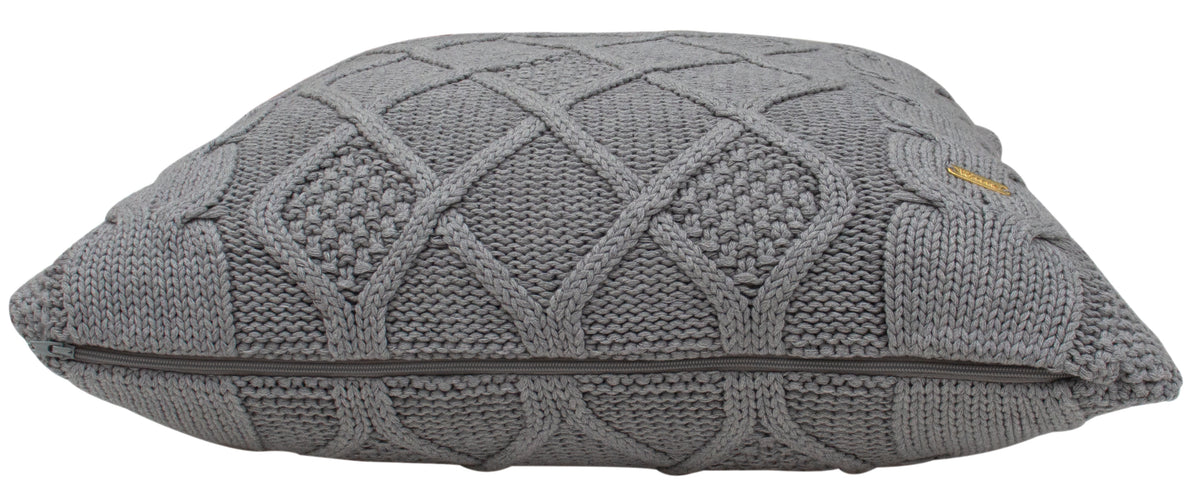 pomme Cotton Knitted Decorative Cushion Cover Grey melange Cable Texture Knit