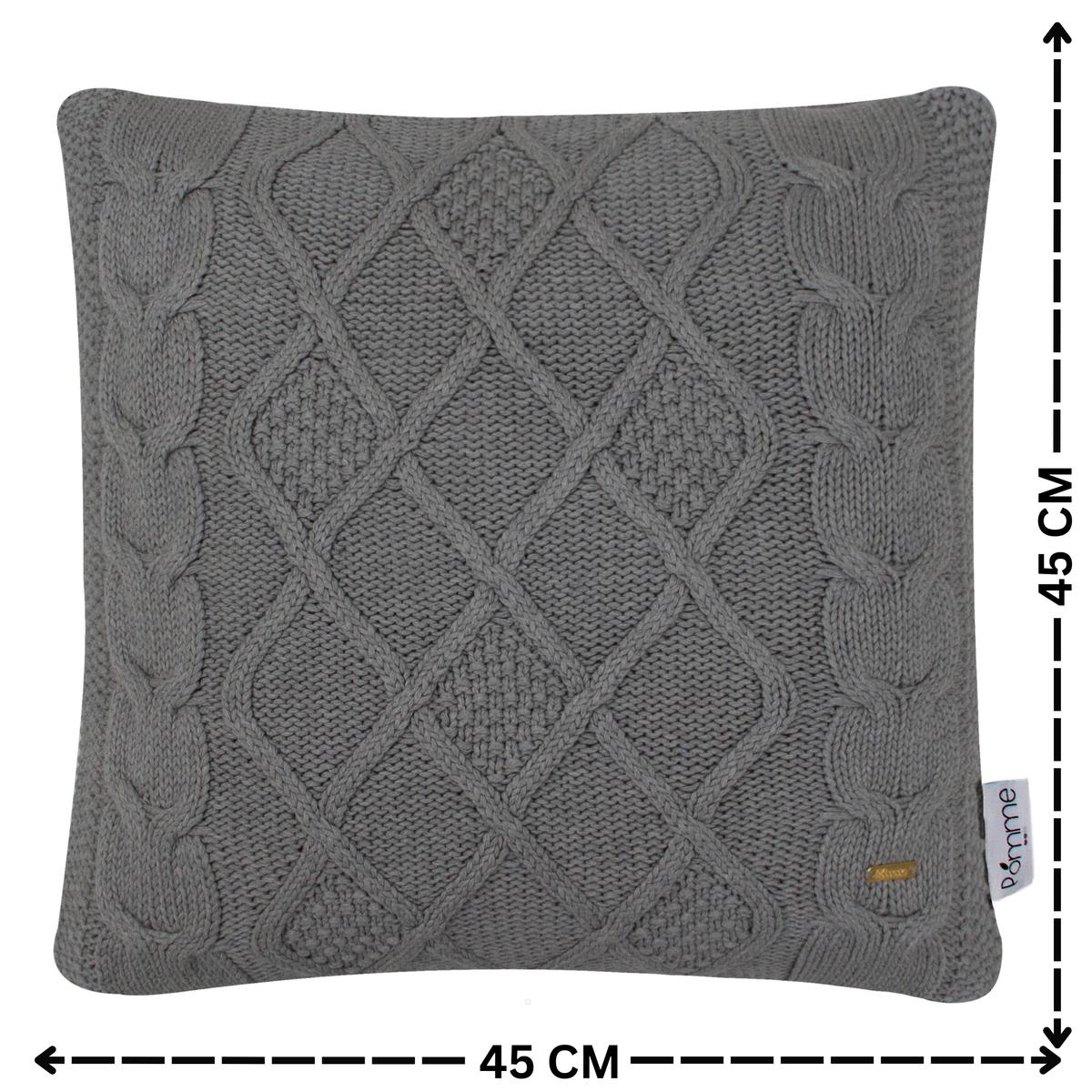 pomme Cotton Knitted Decorative Cushion Cover Grey melange Cable Texture Knit