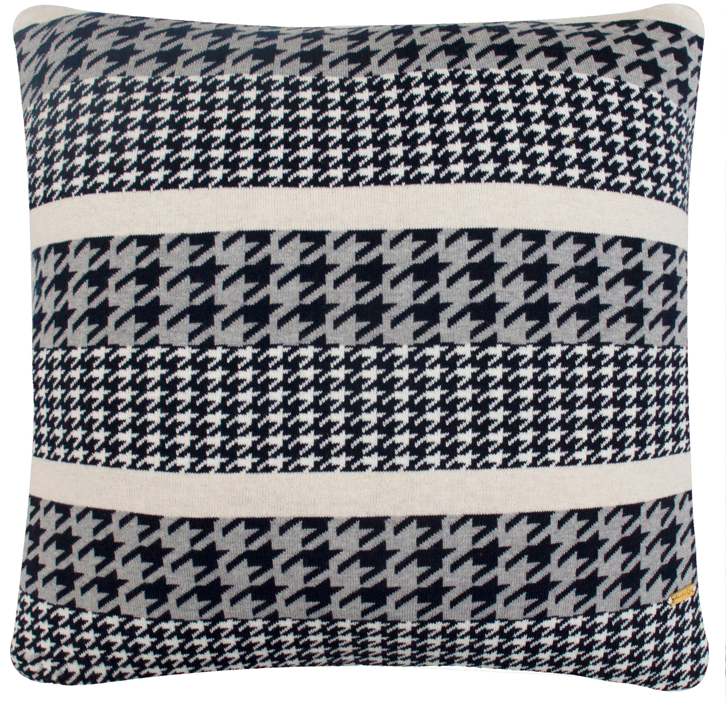 Pomme Cotton Knitted Decorative Cushion Cover Navy Ivory Houndstooth Pattern