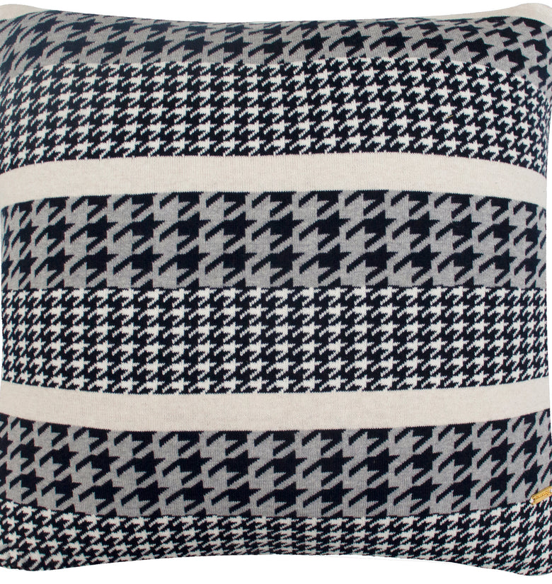 Pomme Cotton Knitted Decorative Cushion Cover Navy Ivory Houndstooth Pattern