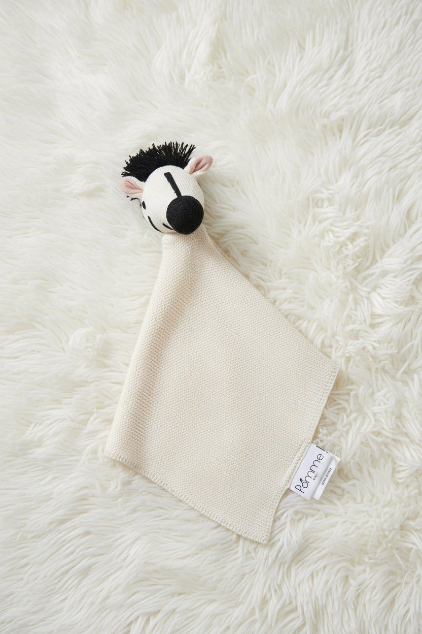 Pomme Cotton Knitted Zebra Toy Cuddle Cloth (Ivory)