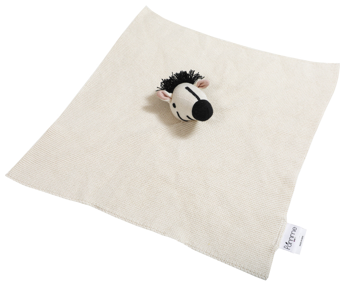 Pomme Cotton Knitted Zebra Toy Cuddle Cloth (Ivory)