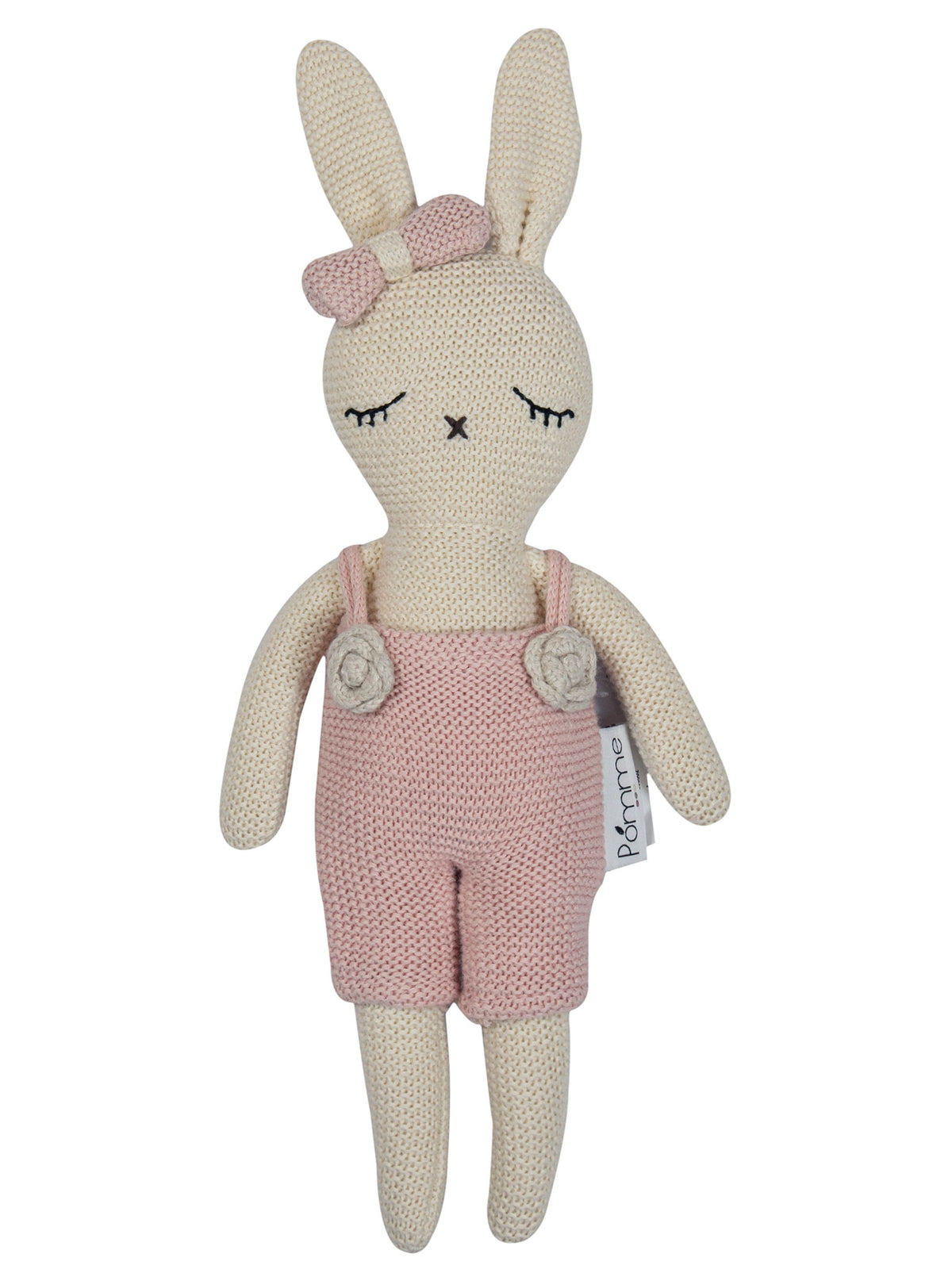 Pomme Soft Knitted Bunny Shy Doll with Dress (Ivory & Blush)