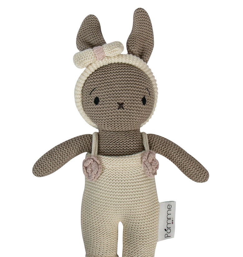 Knitted Soft Toy Ivory Beige Doll With Dress