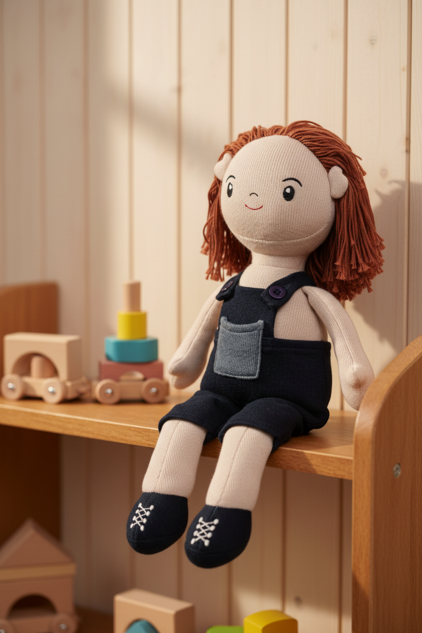 Pomme Cotton Knitted Doll in Dungarees