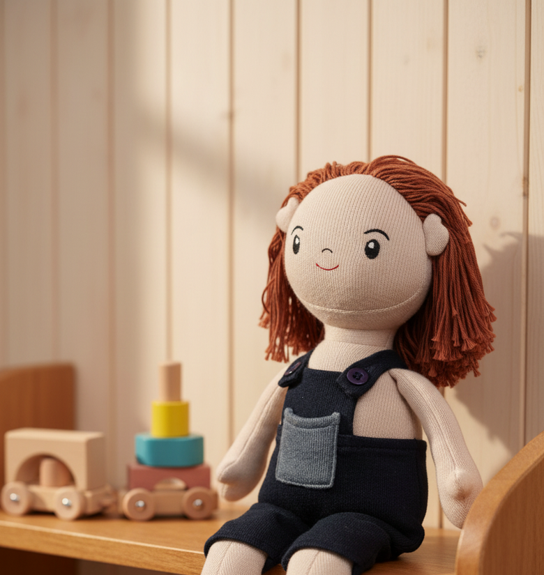 Pomme Cotton Knitted Doll in Dungarees