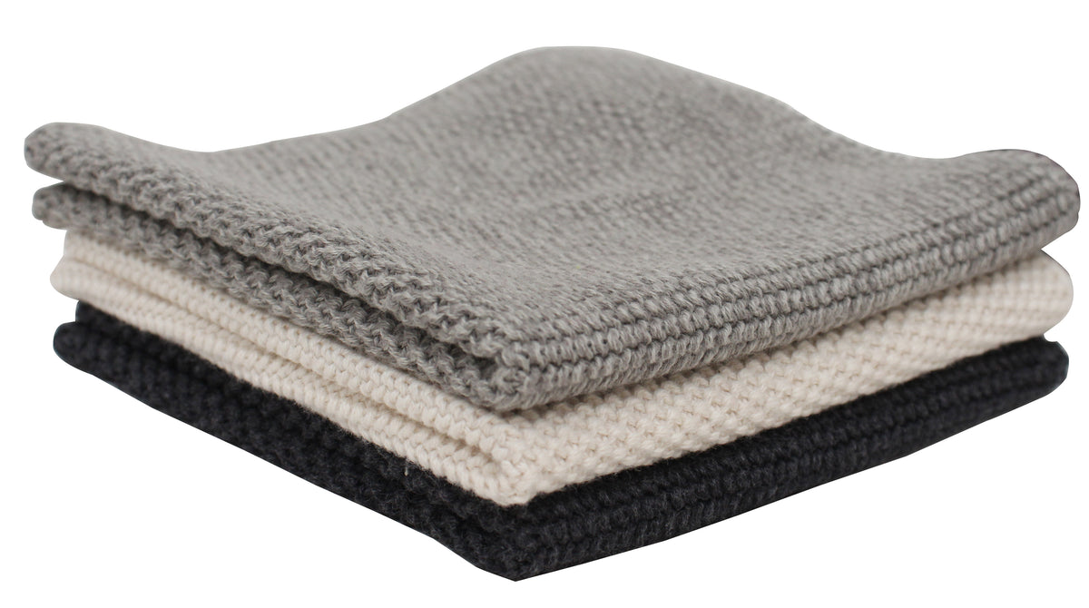 Pomme Pebble Knit Dish Towels (Ivory/Grey/Dk Grey)