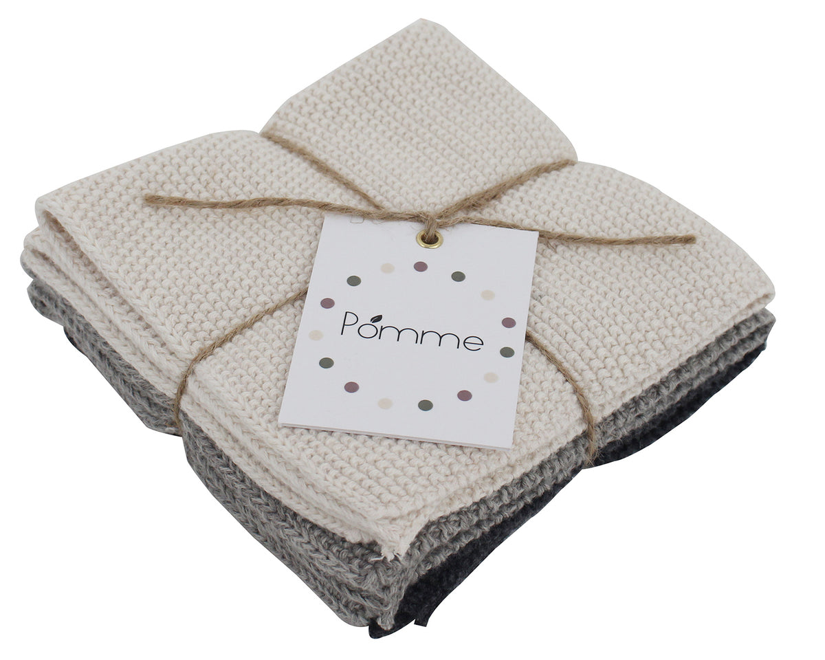 Pomme Pebble Knit Dish Towels (Ivory/Grey/Dk Grey)