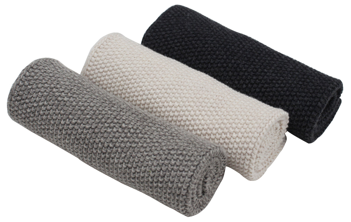 Pomme Pebble Knit Dish Towels (Ivory/Grey/Dk Grey)