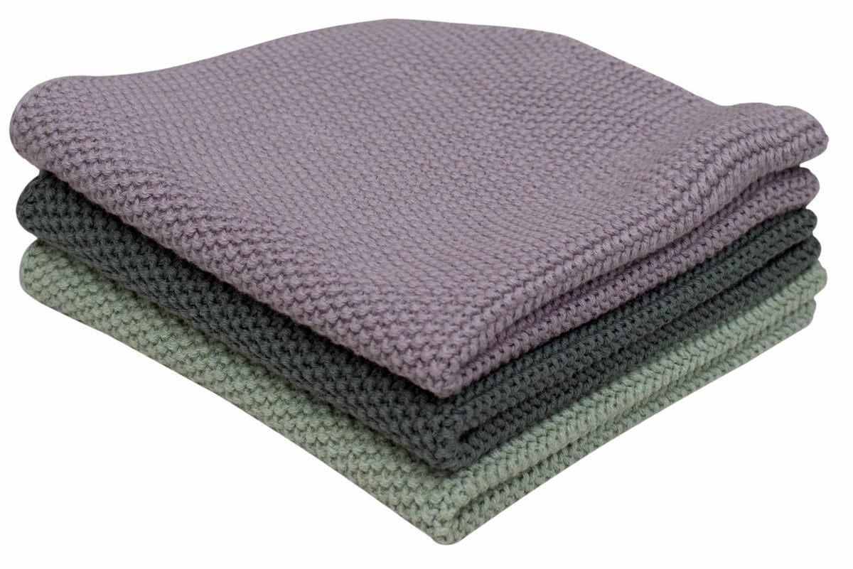 Pomme Pebble Knit Dish Towels (Light Purple / Light Green / Dark Green)