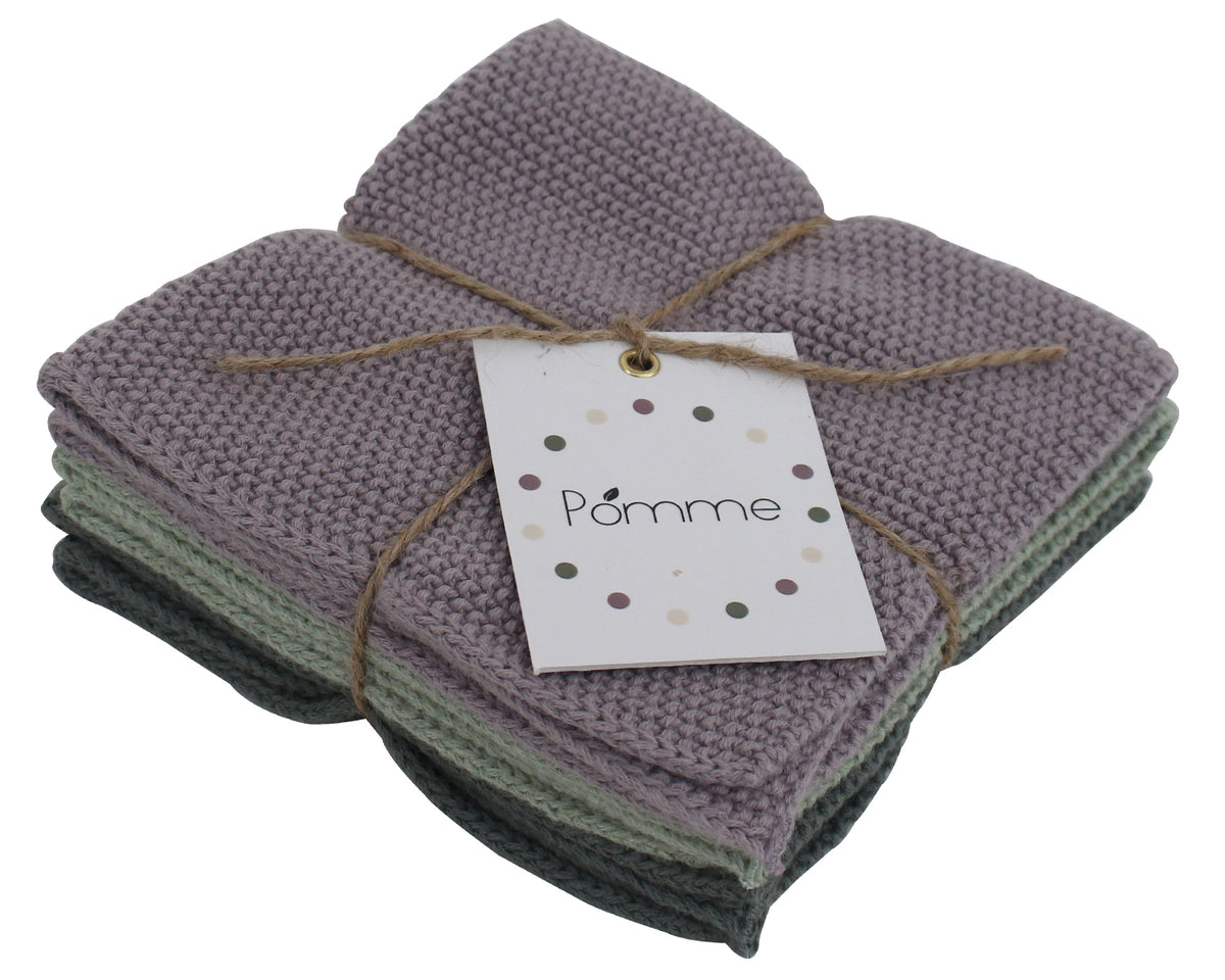 Pomme Pebble Knit Dish Towels (Light Purple / Light Green / Dark Green)