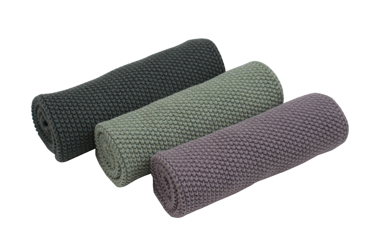 Pomme Pebble Knit Dish Towels (Light Purple / Light Green / Dark Green)