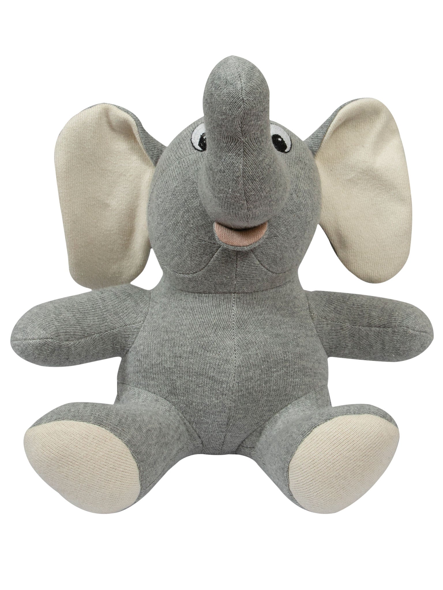 Knitted Soft Toy Grey Sitting Elephant