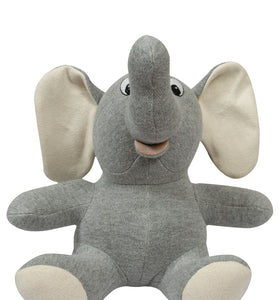 Knitted Soft Toy Grey Sitting Elephant