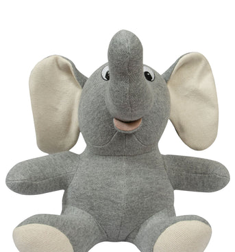 Knitted Soft Toy Grey Sitting Elephant