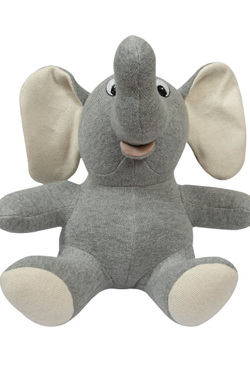 Knitted Soft Toy Grey Sitting Elephant