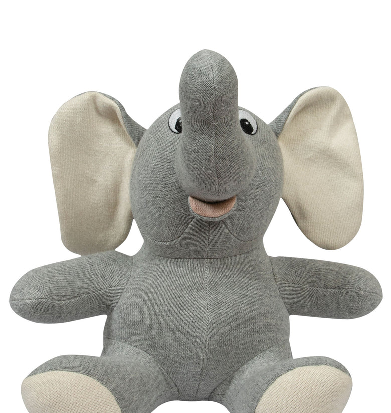 Knitted Soft Toy Grey Sitting Elephant