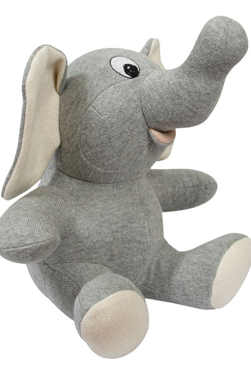 Knitted Soft Toy Grey Sitting Elephant