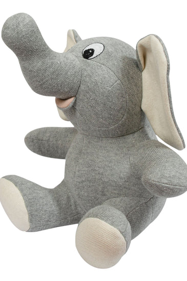 Knitted Soft Toy Grey Sitting Elephant