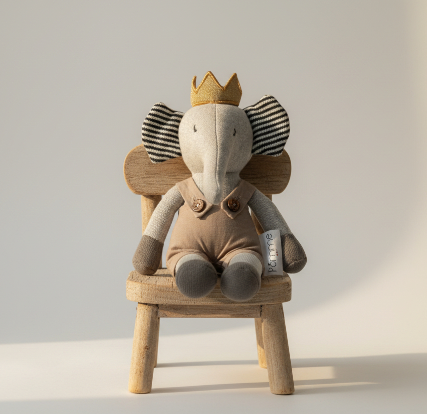 Pomme Cotton Knitted Little Royal Elephant Soft Toy (Grey Melange)