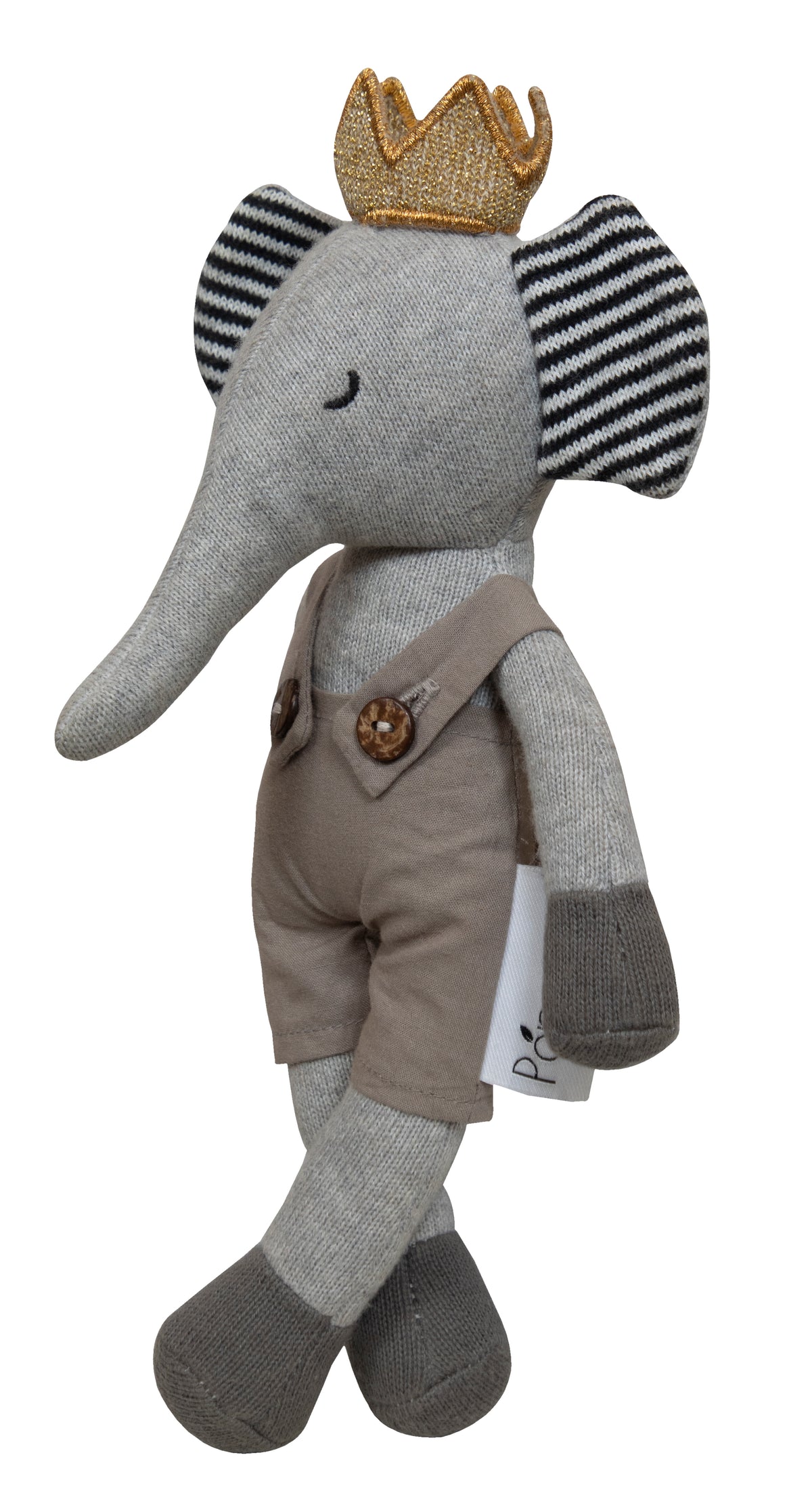 Pomme Cotton Knitted Little Royal Elephant Soft Toy (Grey Melange)