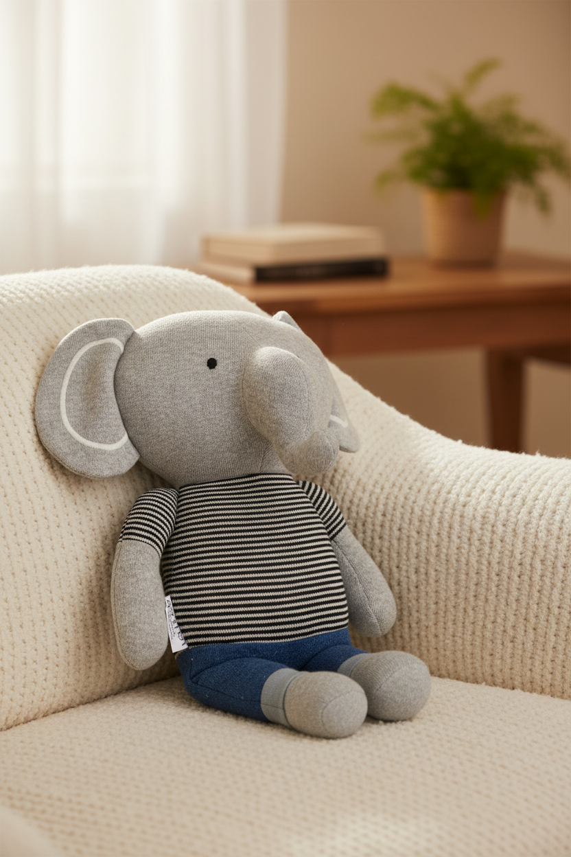 Soft Knitted Dressed Elephant (Grey)