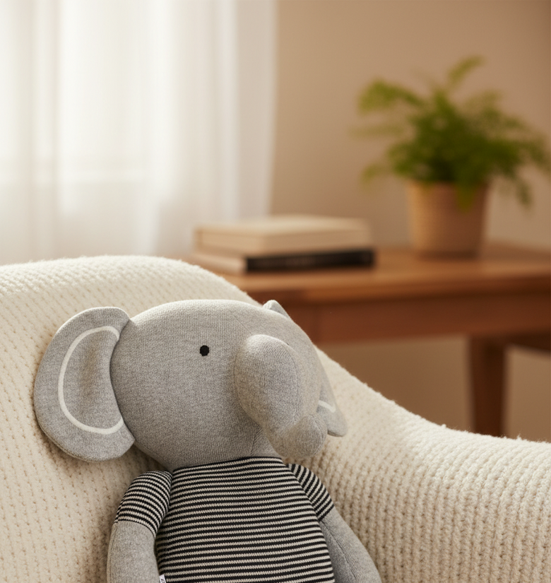Soft Knitted Dressed Elephant (Grey)
