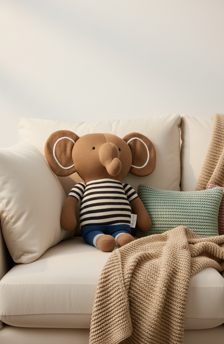 Soft Knitted Dressed Elephant (Brown)