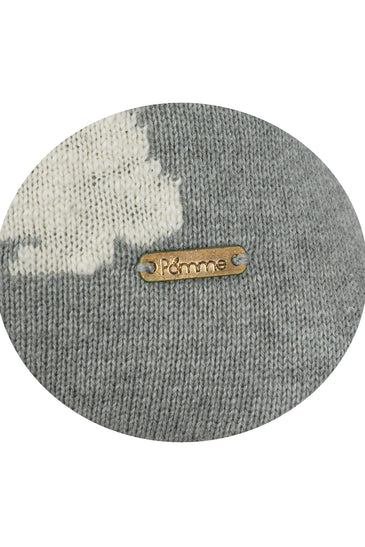 Pomme Cotton Knitted Decorative Cushion Cover Grey Ivory Rabbit Pattern