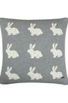 Pomme Cotton Knitted Decorative Cushion Cover Grey Ivory Rabbit Pattern
