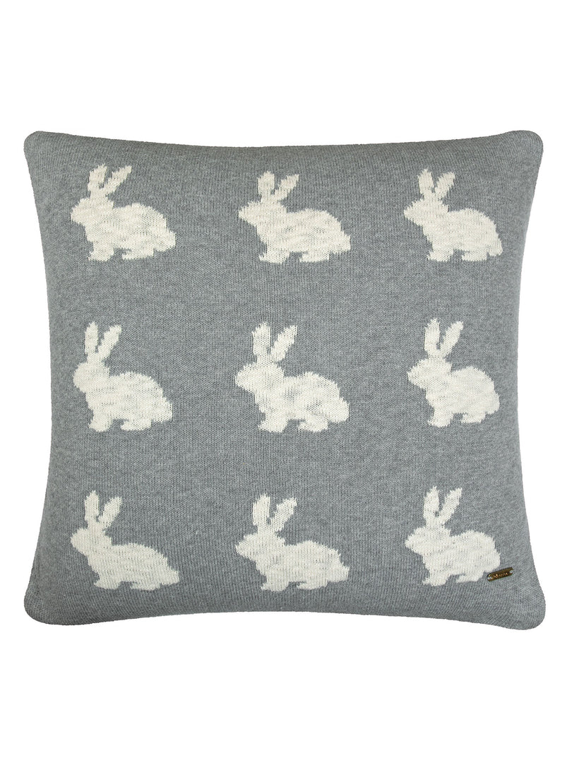 Pomme Cotton Knitted Decorative Cushion Cover Grey Ivory Rabbit Pattern