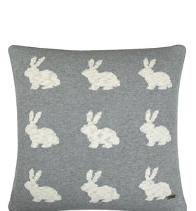 Pomme Cotton Knitted Decorative Cushion Cover Grey Ivory Rabbit Pattern